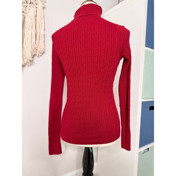 Talbots Pima Cotton Cable Knit Ribbed Red Turtleneck Sweater XS Holiday XS - Picture 2 of 5